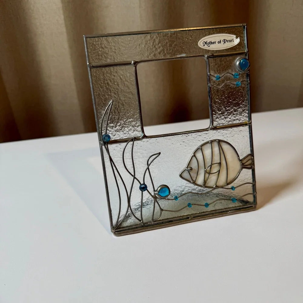 Mother of Pearl Stained Glass Fish Photo Frame Nautical‎ Beach Aquarium Decor
